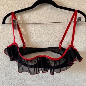 Seduction Sheer Ruffle Bra Women’s Large Black Red Sexy Anniversary Play Party